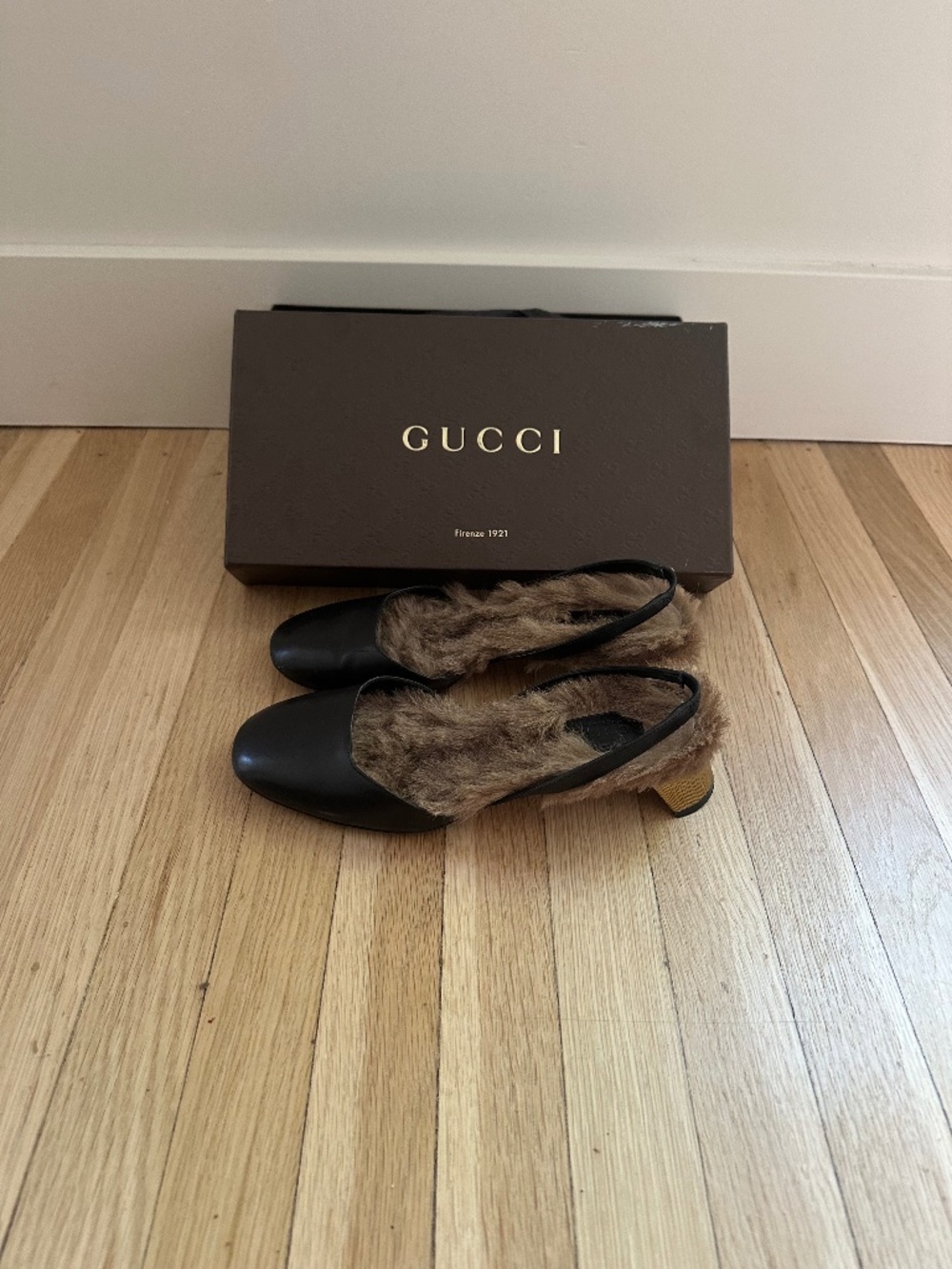 Gucci fur kitten heels